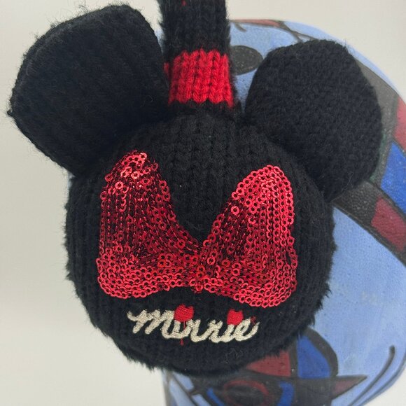 Disney Minnie Mouse Ear Muffs Sequins Girls Sz 4-16 Black Red Acrylic Knit - Picture 3 of 5